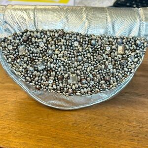 Grace Ann Augustine vintage silver leather clutch beaded